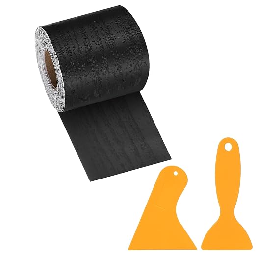 PATIKIL Wood Grain Repair Tape, 2" x 33' Self Adhesive Realistic Wood Tape with Scraper Durable Repair Patch for Furniture Floor Window Door Table DIY Home Decor, Black Wood Grain