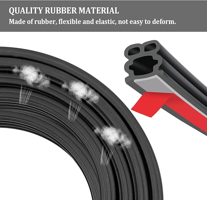 16.4Ft Car Door Seal,Thickened Rubber Automotive Weather Stripping for Hoods,Trunks,Windows,Universal Soundproof Car Weather Stripping Car Accessories for Most Car,Truck,SUV (16.4Ft)