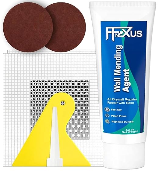 Drywall Repair Kit – 4.23 oz Fast-Dry Putty Tube with 2 × 2″ Wall Patch Mesh, Scraper & 2 × P180 Sandpapers | Quick-Dry Spackle & Sheetrock Crack Filler for Wall, Ceiling & Plaster Hole Repair