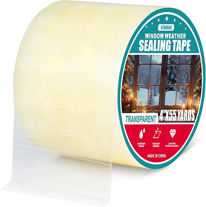1Pack Window Weather Sealing Tape, 4in x 55y,Clear Waterproof Repair Tape, Window Insulation Tape for Doors Windows and Shower Glass Gaps,No Residue