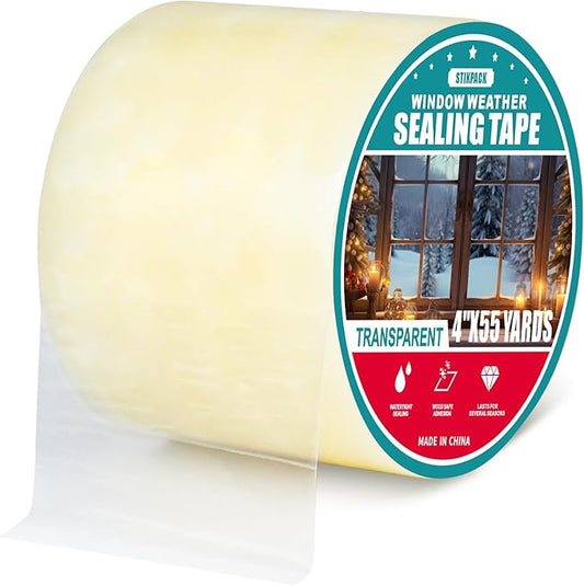 1Pack Window Weather Sealing Tape, 4in x 55y,Clear Waterproof Repair Tape, Window Insulation Tape for Doors Windows and Shower Glass Gaps,No Residue