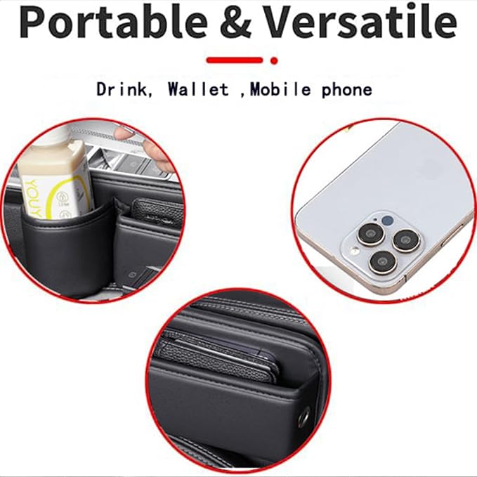 Car Seat Gap Filler, Leather Car Seat Gap Organizer, Automotive Side Seat Storage Box with Cup Holders, Gap Filler for Car, Car Accessories Seat Gap Filler (Driver Seat, Black)