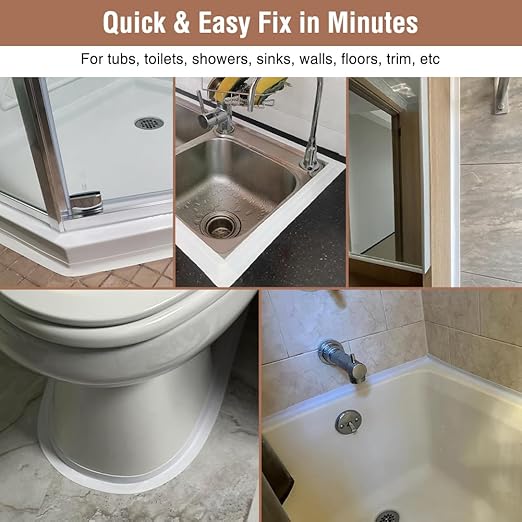 White Caulk Tape Peel & Stick Waterproof Self Adhesive Sealing Tape for Bathroom Kitchen Bathtub Toilet Walls Floors Tiles Wallpaper Decor, No Mess with Glue or Caulking, Quick & Easy Fix in Minutes