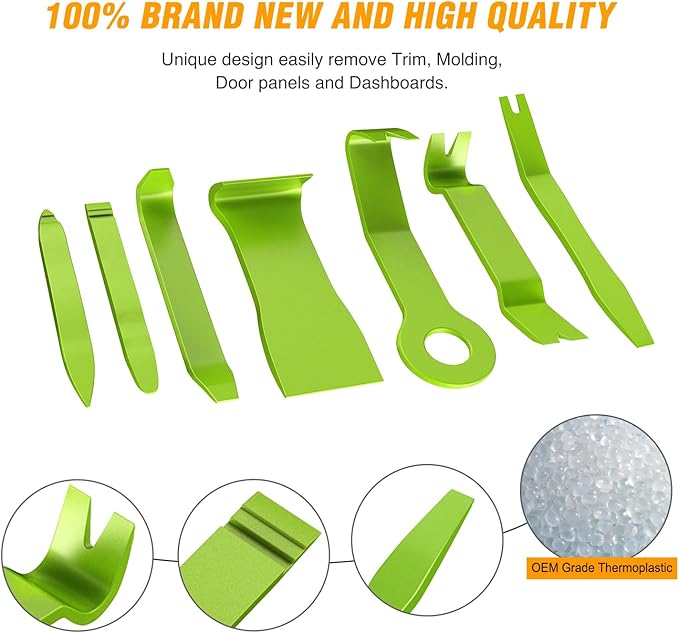 GOOACC 8PCS Auto Trim Removal Tool Kit No-Scratch Removal Tool Kit for Car Audio Dash Panel Window Molding Fastener Remover Tool Kit-Green