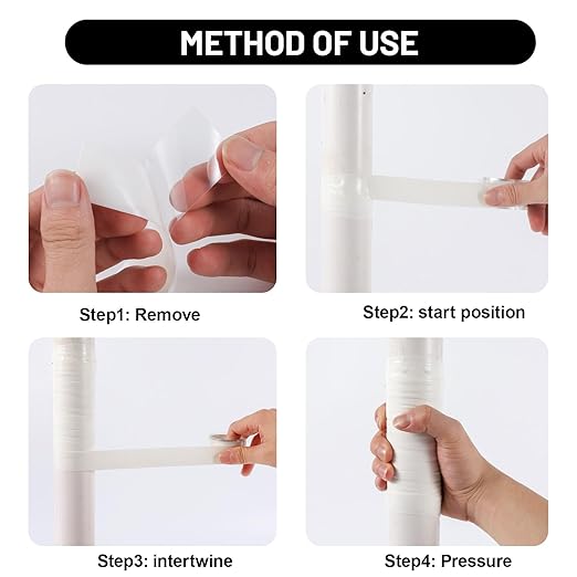 4-Pack White Self Fusing Silicone Tape (40 Ft Total) - Waterproof Plumbing Repair Tape for Leaking Pipes & PVC - Marine Grade Rubber Sealant for Boat Rigging - Residue-Free & Easy-Peel Liner