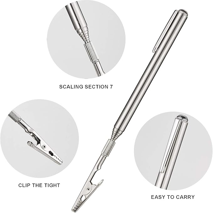 Mudder 2 Pcs Telescoping Clip Telescopic Metal Wire Clamp with Pen Bracelet Helper Tool Extendable for Mechanics Automobile Repair Jewelry Fix Range 8.27-36 inch