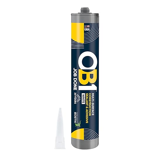OB1 Universal Caulk Sealant & Adhesive White 10.1oz | Professional Grade Premium All-in-One Advanced Hybrid 3-in1 | Water Resistant Internal & External | Shrink Crack UV & Fade Resistant | 1 Cartridge