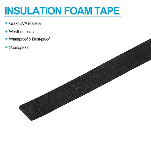 PATIKIL 3/4" W x 1/8" T x 16.4Ft EVA Single Sided Foam Tape, 2Pcs Multipurpose Sealing Strip Foam Waterproof Weather Stripping Foam Sealing Foam Strips with Adhesive for Door, Black