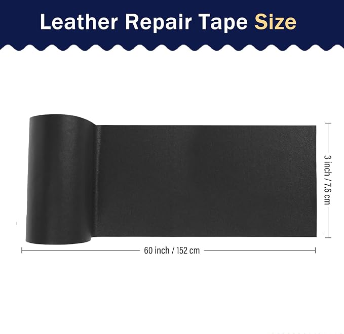 Self Adhesive Leather Repair Kit for Furniture, 3x60 inches Black Leather Tape for Car Upholstery Seat Repair, Upgraded Self-Adhesive Fabric Leather Repair Patch for Motorcycle
