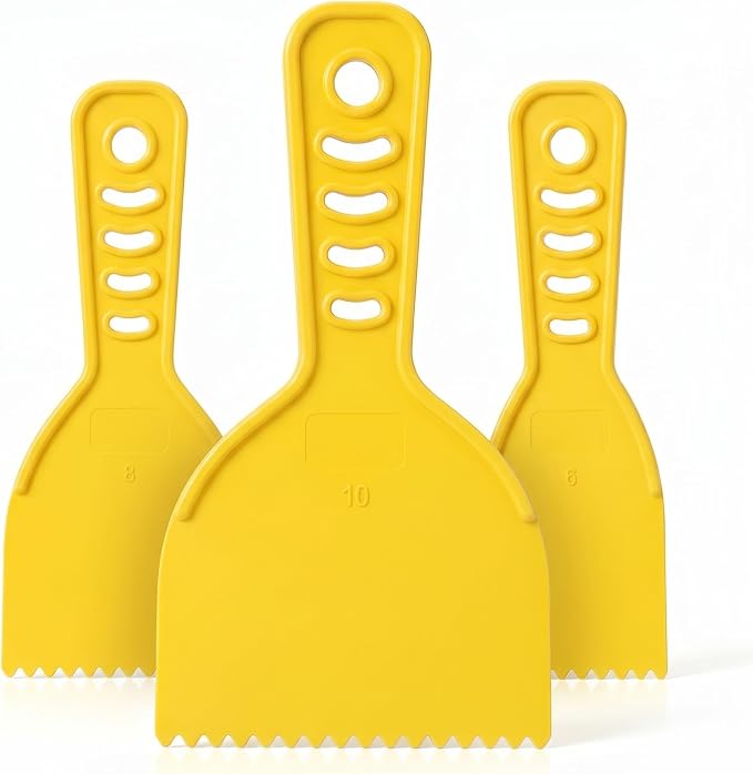3 Sizes Adhesive Spreader Plastic Notch Trowel Flexible Putty Knife Paint Scraper Adhesive Barrier Spreader Applicator Tool for Spackling Automotive Body Fillers Putties Glazes Caulk