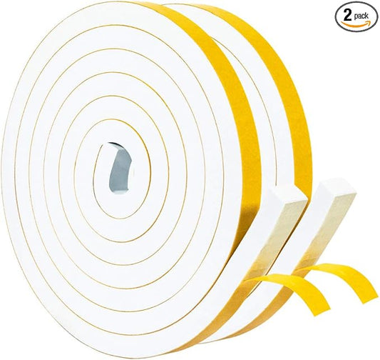 Yotache White Foam Insulation Tape 1/2" x1/2", Rubber Weather Stripping Seal, Total 13 Feet Long (2 X 6.5 Ft Each)