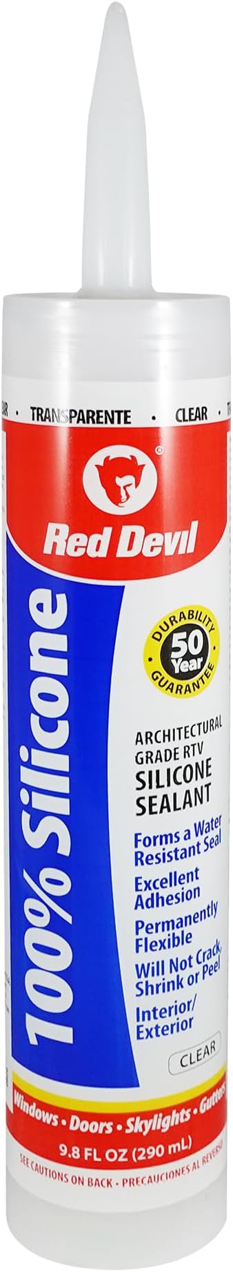 Red Devil 0826 100% Silicone Sealant Architectural Grade, 9.8 oz., clear
