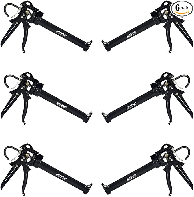 AWF PRO Heavy Duty Caulk Gun, 18:1 Thrust Ratio, Steel Frame Construction, Rotating Barrel, Ladder Hook, Puncture Tool & No Drip Pressure Release Tab, 10 oz Caulking Gun, Pack of 6