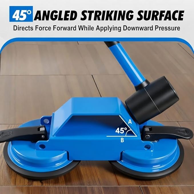 Floor Gap Fixer Tool, 45° Striking Surface Floor Gap Repair Tool with Dual Suction Cup, Made of Iron. with 6pcs Sticky Pads for Fixer Laminate/Vinyl Flooring Tools