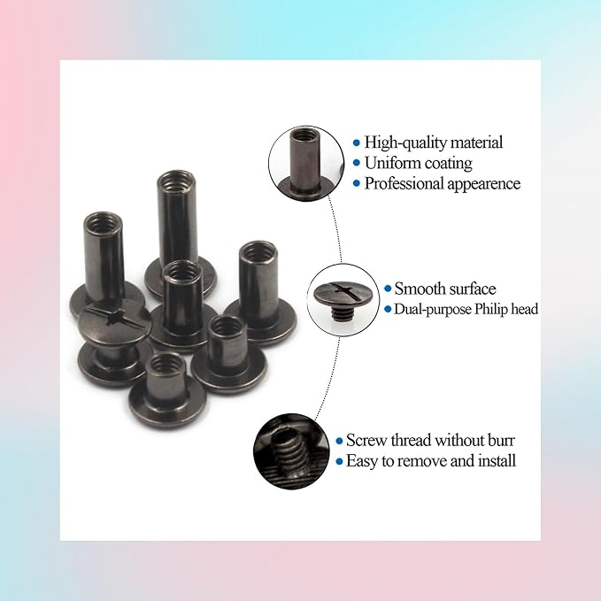 160Sets Chicago Screws with Hole Puncher and Screwdriver Leather Rivet Assorted，10 Sizes of Screw Rivets Chicago Screws for Decorate and Repair Leather Craft Belt Bag Shoes Purse Bookbinding