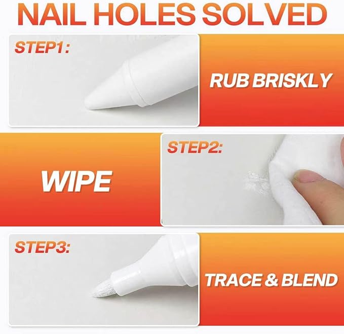 White Wood Filler Sticks 3 Pack – Wax Putty Repair Pen & Marker Kit to Fix Nail Holes, Scratches & Dings in Baseboard, Cabinet, Trim, Wall & Furniture, Renter-Friendly & Move-Out Essential, Pure White