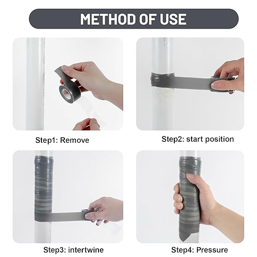 4-Pack Gray Self Fusing Silicone Tape (40 Ft Total) - Industrial Grade Rubber Tape for Metal Pipe Repair & Conduit Sealing - Waterproof, Air-Tight & Easy-Peel Insulation Wrap