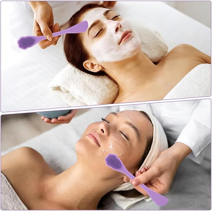 Blackhead Remover Tool for Face and Nose, 2 in 1 Silicone Face Cleansing Brush and Stainless Steel Blackhead Scraper Spatula, Mask Applicator for Men and Women(Purple)