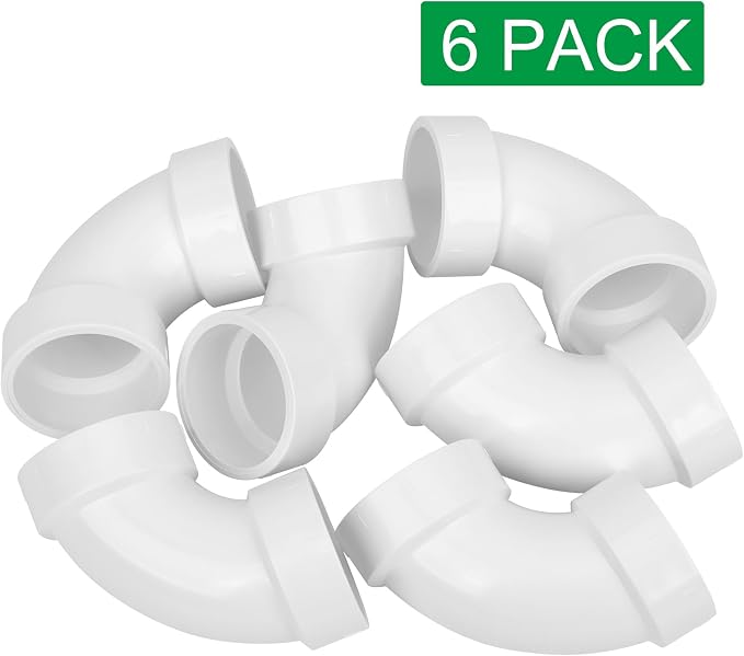 6Pack 1-1/2" PVC DWV Sanitary 90-Degree Elbow (Socket x Socket) White SCH40 1.50" PVC DWV 90° Elbow Pipe Fittings Connectors for Drain, Waste, Vent