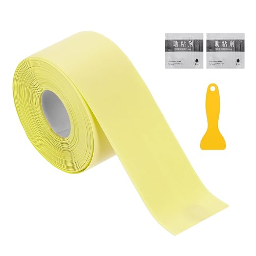 uxcell Caulk Tape Waterproof, 1.5 Inch x 16.4 ft Self-Adhesive Sealant Sealing Strip Caulking Sealant Tape PVC with Tool for Kitchen Sink Toilet Bathroom Bathtub Floor, Beige