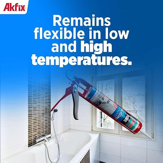 Akfix 100E RTV Gray Silicone Caulk (12x10.1 fl.oz.) - 100% Waterproof Silicone Sealant for Kitchen and Bathroom, Shower, Bathtub, Toilet, Sink, Window and Door, No Discoloring | Grey, 12 Pack
