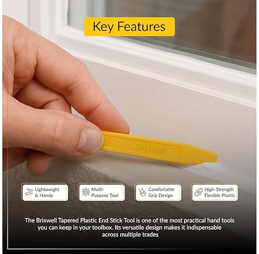 Tapered End Stick Tool, Plastic Construction, Yellow Finish, 7-7/8" Length, Non-Scratch Hand Tool for Caulk, Sealant, Vinyl Window Channels, Mixing, Glazing - Pack of 100
