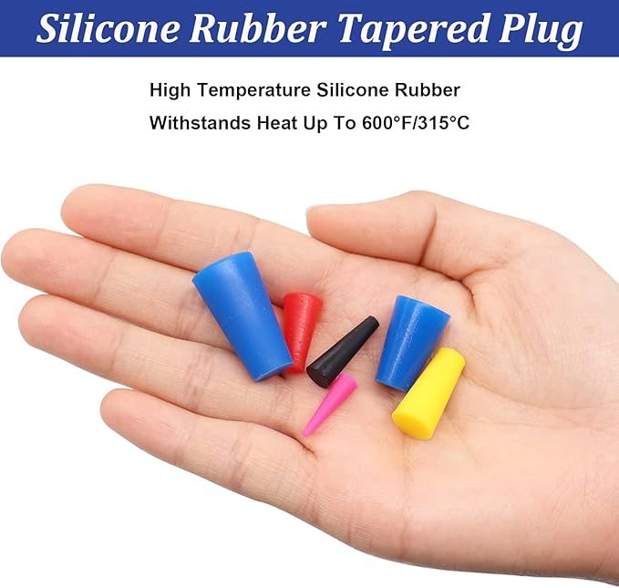 Tnisesm 42Pcs High Temp Silicone Rubber Tapered Plug Kit 1/16" to 3/4" for Powder Coating, Cerakote, Paint & General Sealing - Non-Toxic, Flexible & Reusable