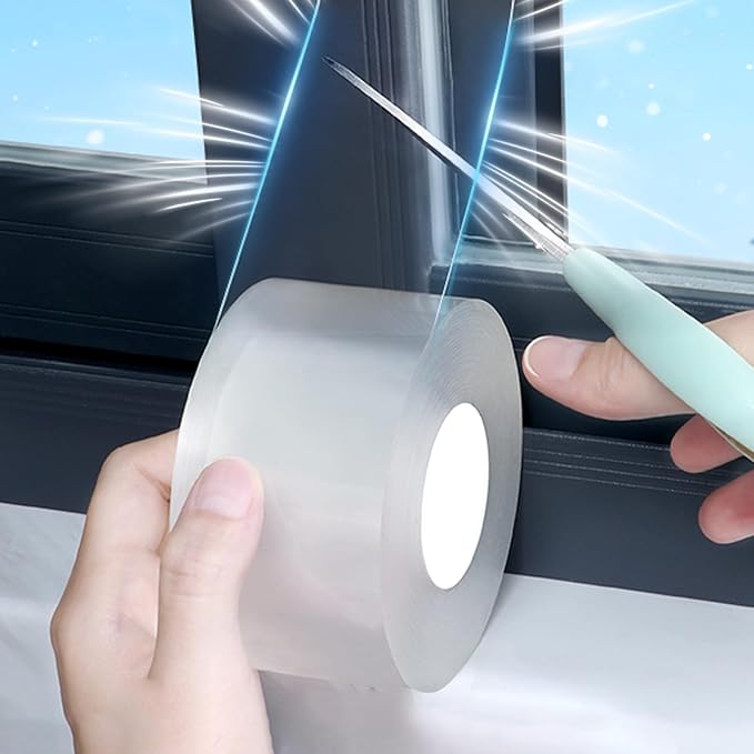 Window Weather Sealing Tape 2 Inch x 33 FT Weather Stripping Residue-Free Clear Window Insulation Caulk Tape for Doors Windows and Shower Glass Gaps Bathroom