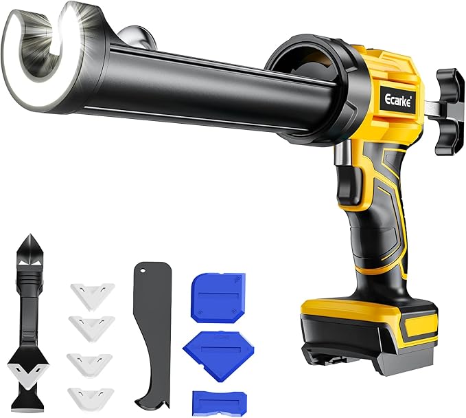 Cordless Caulking Gun Compatible with DeWalt 20V Battery (Tool Only), 10oz Electric Caulking Gun with Adjustable Speed, 9Pcs Caulk Remover Tool, Ecarke Cordless Silicone Gun for Filling, Sealing