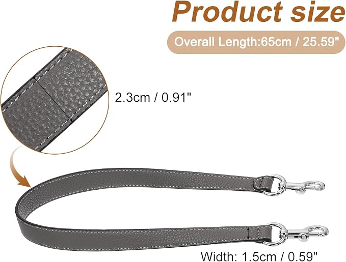 uxcell 25.59 Inch PU Leather Short Bag Strap with Clasp, Purse Handles Handbags Replacement Straps for Clutch Bag Underarm Bags, Grey, Silver Buckle