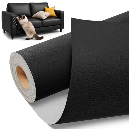 Self Adhesive Leather Repair Patch 17x79 Inch for Furniture Strong Adhesive | YAWQIRV Self Adhesive Vinyl Repair Patch for Peel and Stick Leather Repair, High Tack Adhesive for Sofas and Car Seats, Black