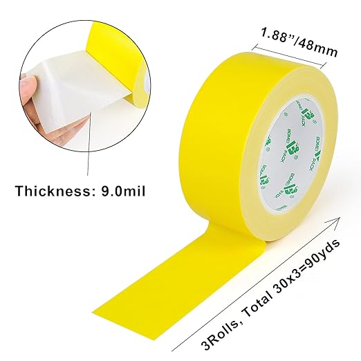 BOMEI PACK Light Yellow Duct Tape, 3Rolls Heavy Duty Strong Industrial Color Duct Tape 9.0mil x 1.88inch x 30yds for Packing and Repairing