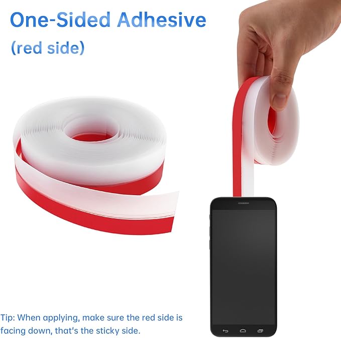 35mm Weather Stripping, 5M/16.4FT Transparent Silicone Weather Stripping Upgraded Strong Adhesive Door Seal Strip for Doors, Windows & Shower Glass Gaps, Waterproof & Soundproof Red Backing Tape