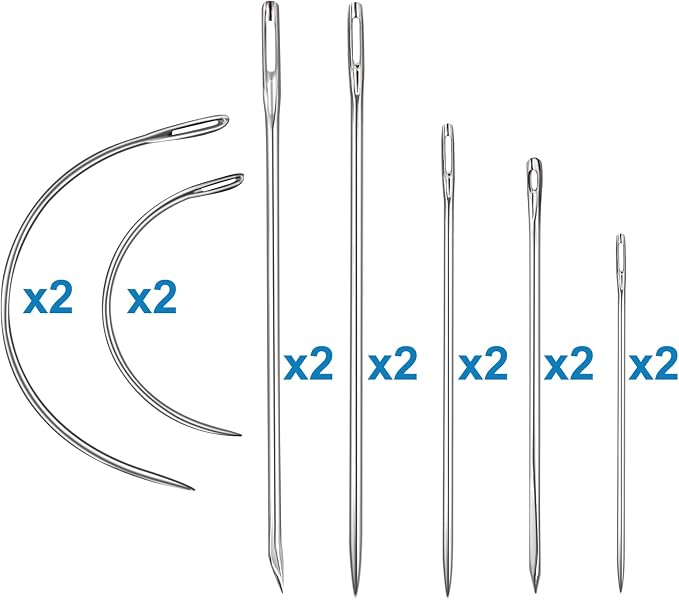 Heavy Duty Hand Sewing Needles Kit, 14 PCS with 10 Leather & 4 Curved Needles for Home Upholstery, Carpet Canvas Repair