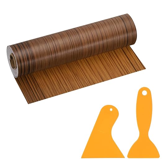 PATIKIL Wood Grain Repair Tape, 8" x 33' Self Adhesive Realistic Wood Tape with Scraper Durable Repair Patch for Furniture Floor Window Door Table DIY Home Decor, Dark Wood Grain