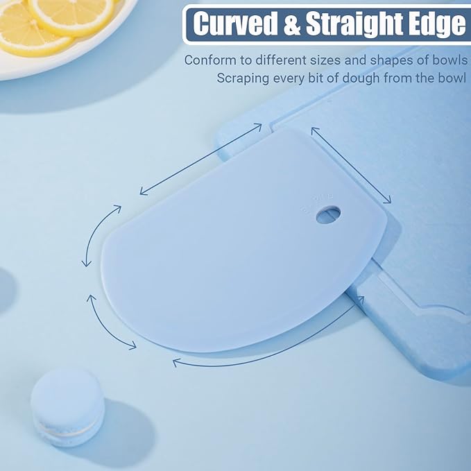 Silicone Dough Scraper with Stainless Steel Sheet, Curved Edge Flexible Bowl Scraper for Baking, Food Grade Silicone Bench Scraper for Sourdough Bread Basket, Set of 2, Blue & Mint Green, SAPID