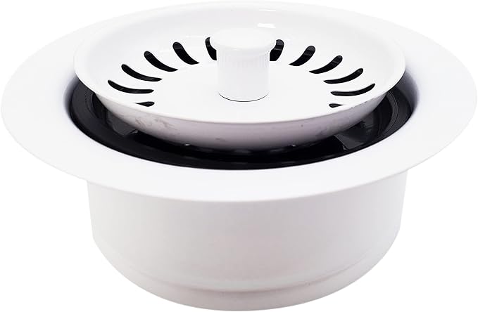 Westbrass CO2165S-50 COMBO PACK 3-1/2" Post Style Large Kitchen Sink Basket Strainer and Waste Disposal Drain Flange with Basket Strainer, Powder Coat White
