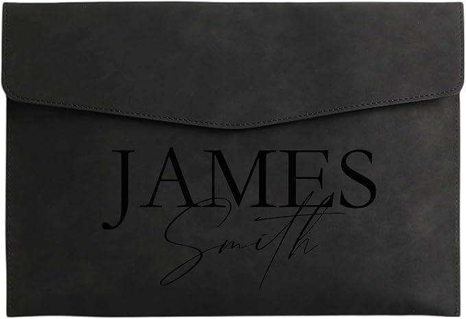Customized A4 File Folder Expandable File Organizer,Personalized Name PU Leather Envelope Holder for Work、School、Home、Office (Black)
