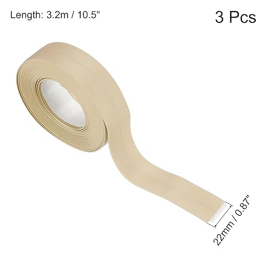 uxcell Waterproof Seal Caulk Strip Tape Self Adhesive 0.87" W x 10.5'L PVC Sealing Tape for Kitchen Bathroom Beige 3Pcs