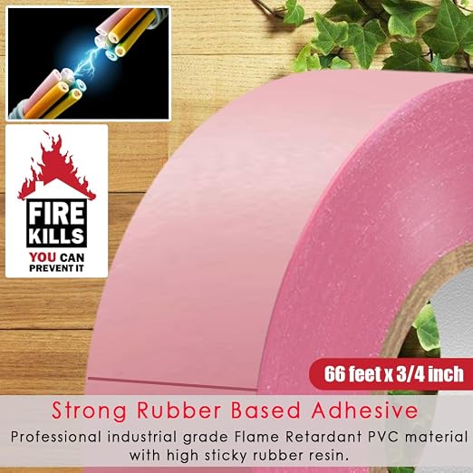 LYLTECH Pink Vinyl Electrical Tape 3/4in x 66ft Waterproof | Vinyl rubber adhesive, strong sticky durable insulation tape, suitable for wiring repair within 600V and 176℉