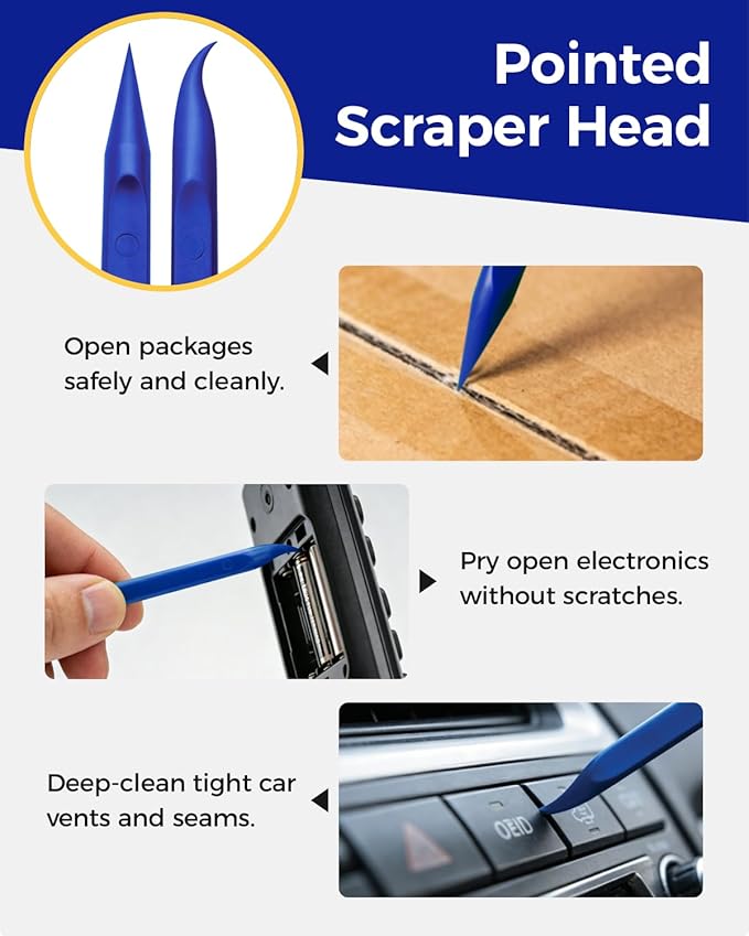 12Pcs Plastic Scraper Tool, Crevice Cleaning Tool, Non-Scratch Car Detailing Supplies for Cleaning, Versatile Label/Sticker Remover & Peeler Tool for Tight Spaces (Blue-12Pcs)