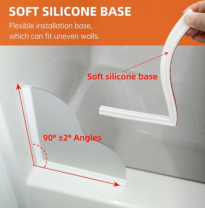 Seamless Shower Corner Water Guard, Large Size Tub Shower Water Guard, Shower Splash Guards,Bathtub Splash Guard Self-Adhesive Tub Guards to Keep Water in Tub (2pcs)