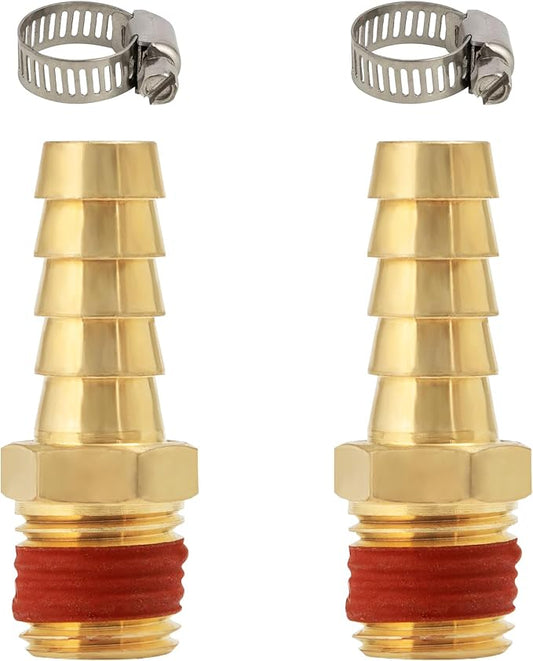 SUNGATOR 2-Pack 3/8" Barb to 1/4" NPT Air Hose Fittings, Brass Air Hose Repair Kit with Sealant, 3/8" Barb to 1/4" NPT Male Brass Fittings, Barbed Gas Line Repair Connectors with 2 Clamps