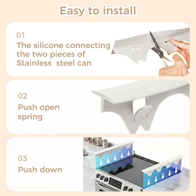 Silicone Stove Gap Covers with Stainless Steel, Oven Gap Filler Seals Gaps Between Stovetop and Counter, Stove Gap Guards Range Trim Kit, Easy to Clean Stove Gap Guard (Beige 2 Pack,20.86")