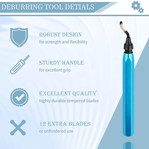 Deburring Tool with 12 HSS Blades, 12 High-Speed Steel Blades for 3D Prints, Metal, PVC & Plastic