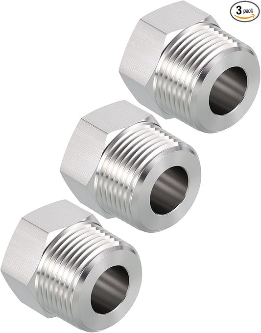 Pack of 3, 3/4" Male NPT to 3/8" FeMale NPT Solid 304 Stainless Steel Hex Bushing, Hose Fittings Adapter Reducer for Pipe Leak Repair, Bathroom Remodeling, Tool Extensions