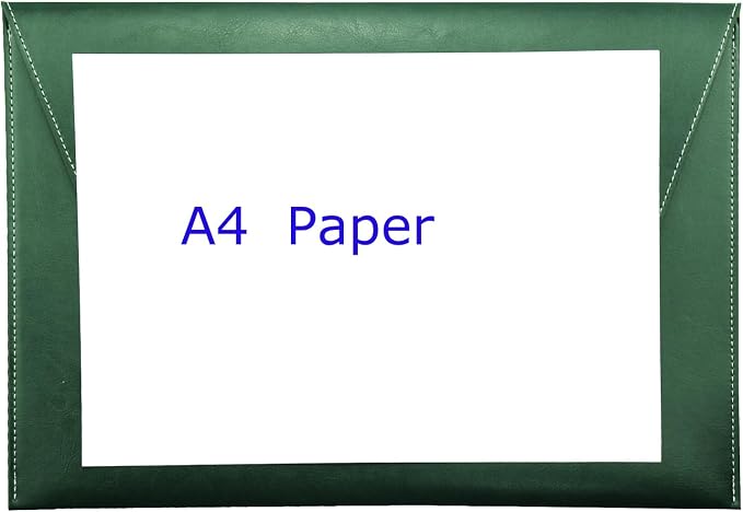 PU Leather A4 File Folder Large Document Holder Waterproof Envelope Folder Case with Handmade Closure (Green)