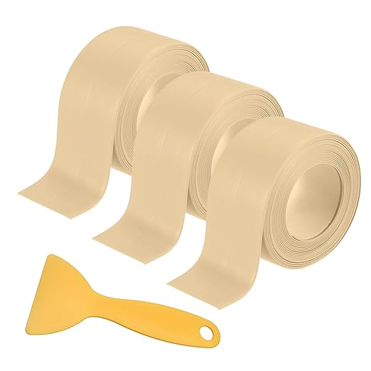 3 Rolls Caulk Tape Self Adhesive Caulk Strip Waterproof,Beige Caulking Sealant Trim for Bathroom, Caulk Sealing Strip for Toilet Sink Edge Protector with Sealing Tool (10.5Ft x 1.5In)