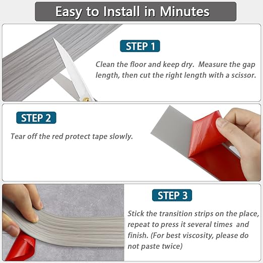 Floor Transition Strip 2" Self Adhesive Flat Vinyl Flooring Transitions Strip with Strong Backing Wood Grain (5cm, 10FT, Grey Wood Grain)