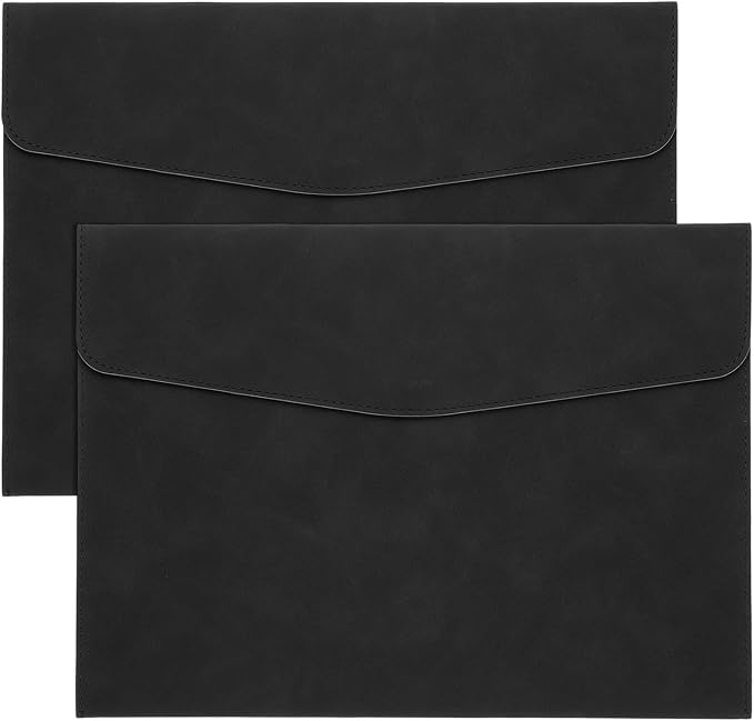 PATIKIL PU Leather A4 File Folder, 2Pcs Document Holder Filing Organizer Portfolio Envelope Folder Case with Snap Closure for Letter Receipt, Black